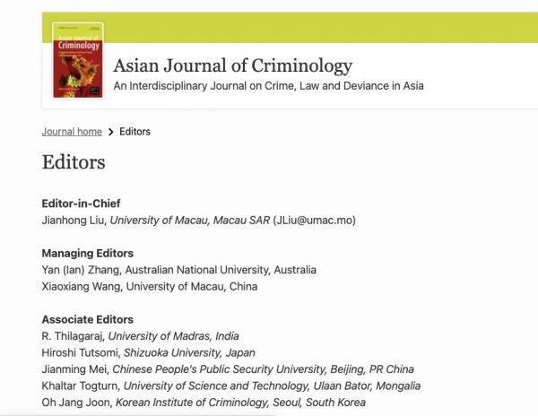 The International Ranking of the Asian Journal of Criminology, Chief ...